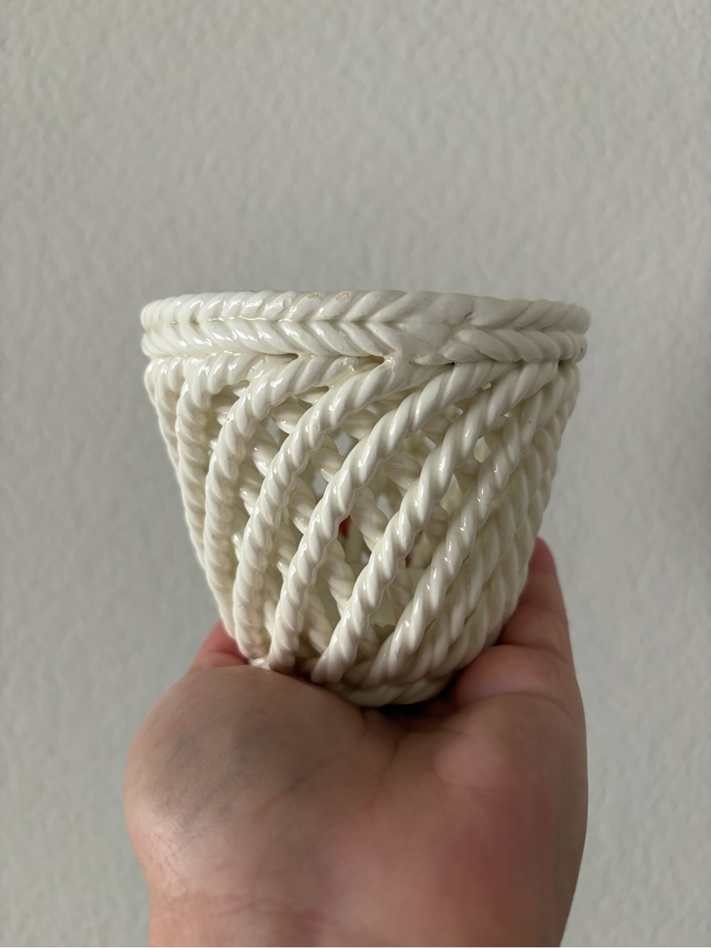 Vintage Cream Rope-Style Decorative Planter - Made in Spain